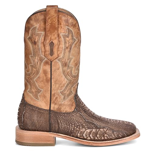 CORRAL MEN'S BROWN/SAND OSTRICH LEG EMBROIDERY WIDE SQ. TOE RODEO COLLECTION, LEATHER WITH RUBBER INSERT SOLE, WESTERN A4289
