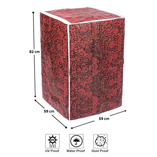 Image of Classic Top Load Washing Machine Cover Suitable for Whirlpool Front Panel 6 Kg, 6.5 Kg, 7 Kg, 7.5 Kg (59cmsX59cmsX82cms, Red Flower, Medium)