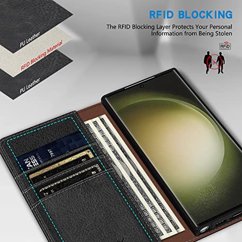 Image of ZZXX for Galaxy S23 Ultra Wallet Case Strong Magnetic 6.8 inch,Black