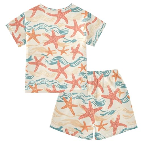 ALAZA Red Starfish Cartoon Pajamas Set Short Sleeve Cotton Sleepwear Summer Pjs 2 Piece 5-14Y2
