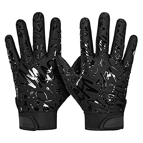 Sleefs Football Receiver Gloves [1 Pair - Large/L] - No Slip, Crazy Sticky Silicone Grip - Youth And Adult Sizes - Green Grin #TOP1