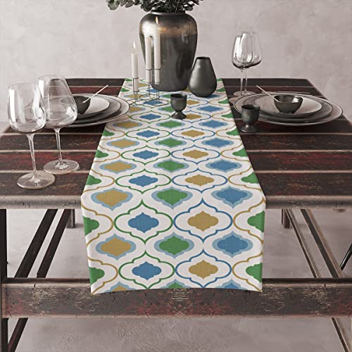 Moroccan Table Runner Moroccan Geometric Pattern Linen Table Runners Rustic Home Decor Gift For Dinner Room Table Party Holidays (14X72 Inches ) #TOP4