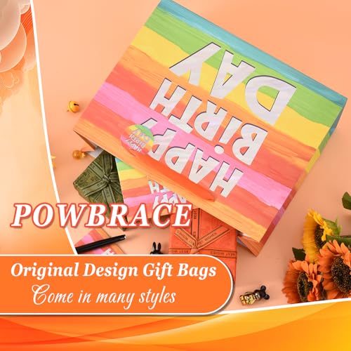 Image of Powbrace 13 inch Colorful Happy Birthday Gift Bags with with Tissue Paper and Greeting Card for Party,Happy Birthday Gift Bag for Men Women,Gift Bags Medium size (1 PCS Colorful)
