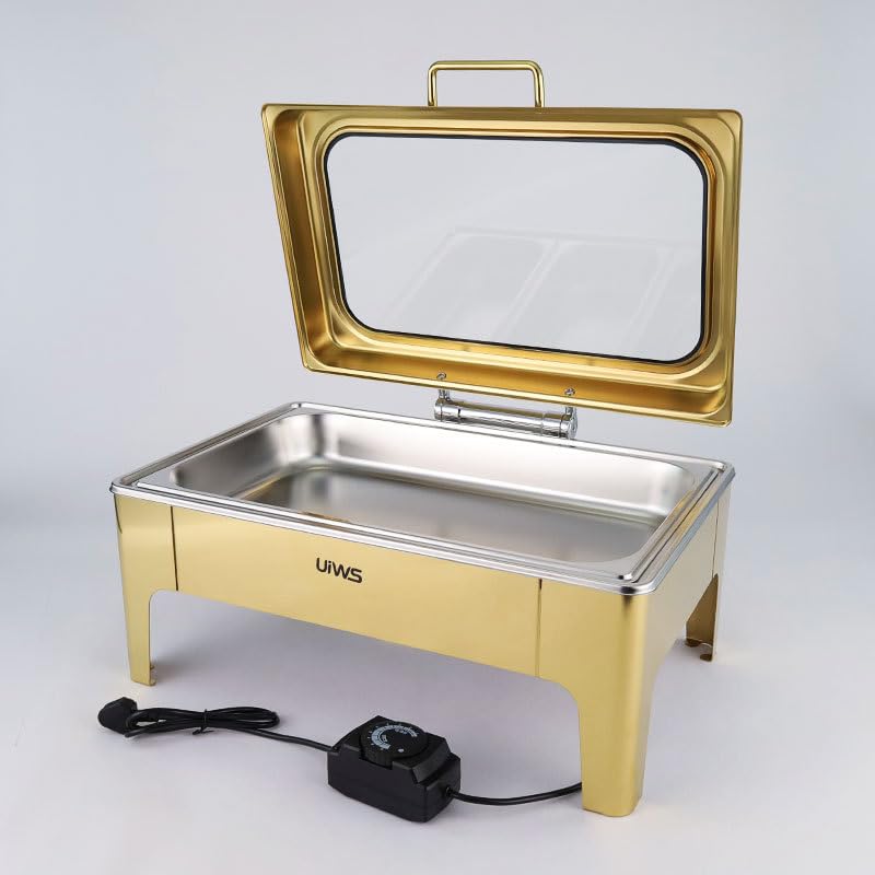 Set di scaldavivande con bordo arrotolato, finitura a specchio, per buffet ed eventi, ideale per catering e feste