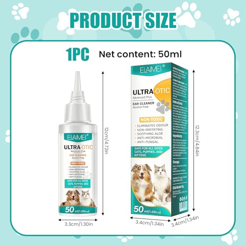 exatta Ohrenreiniger Hund, Hund Ohrenreiniger, Hundeohren Reiniger, Ohrreiniger für Hunde, Hunde ohrenreiniger, Ohrenschmalz und Geruch Entfernen, Ohrreiniger für Alle Katzen und Hunde, 50ml