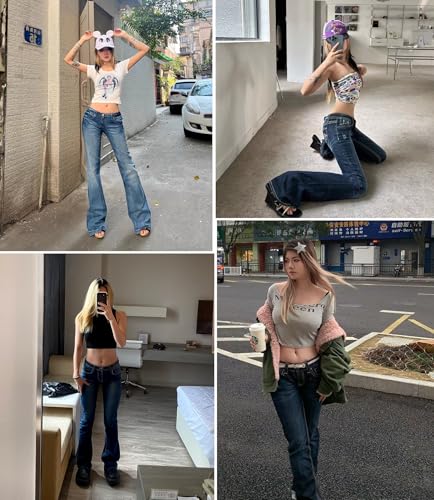 EMMIOL Women's Flare Jeans Y2K 90s Bootcut Low Rise Vintage Pants Denim Pants Bell Bottoms4