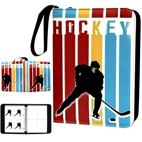 400 Pocket Zippered Hockey Card Binder 4-Pocket Trading Card Album with 50 Removable Sleeves PU Leather Waterproof Sports Card Holder for NHL Hockey Cards Storage Display Case Gift