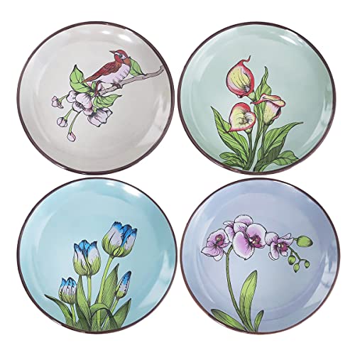 Bicuzat 6-Inch Porcelain Snack Plate, Banquet Dessert Plate, Beautiful Flower Pattern, Set Of 4 #TOP3