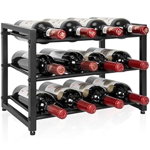AKOZLIN Metal Wine Racks 3-Tier Stackable 12 Bottle Iron Wine Bottle Holder Stands Tabletop Free Standing Storage Wine Organizer Display Shelf for Kitchen, Pantry, Cellar, Bar