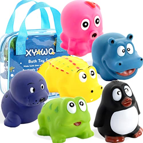 Image of Mold Free Baby Bath Toys for Toddlers/ Infants 6 - 12- 18, No Hole No Mold Bathtub Toys, 1 2 3 4 Kids (6 Pcs with Mesh Bag)