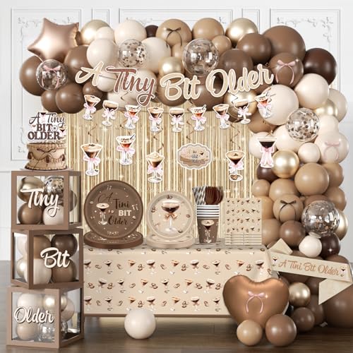 300pcs Tiny Bit Older Espresso Martini Birthday Decorations Serve 25 All-in-one Set with Balloon Arch Fringe Curtain Tableware Balloon Box Cupcake Topper Sash for Girl Women Espresso Martini Party