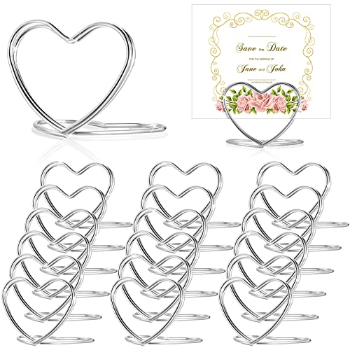 Moxweyeni 20 Pcs Wedding Place Card Holders for Table Heart Wedding Table Number Holders Mini Picture Photo Stands for Bridal Shower Party(Silver)