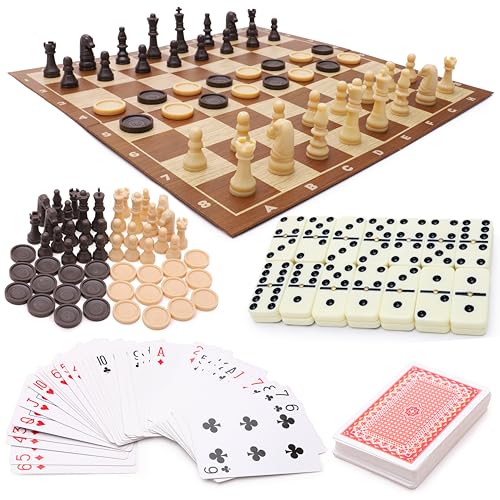 Toyland® Ultimate Family Favourites Board Game Bundle - Dominoes, Cards, Chess, Checkers & Noughts & Crosses - Suitable Ages 3+