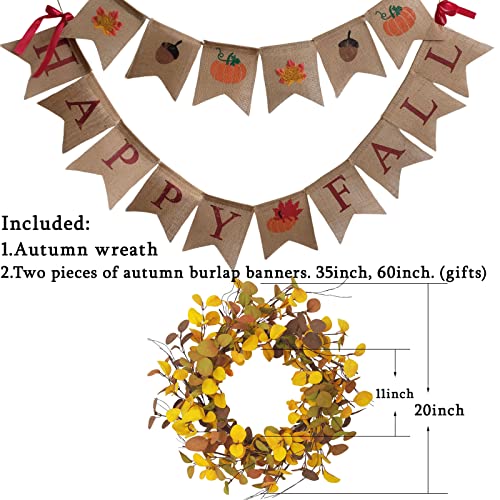 Bibelot 20 Inches Autumn Eucalyptus Leaves Wreath Thanksgiving Rustic Wreath For Front Door Decoration Rustic Farmhouse Decor, Home Wall Haning Decor,Indoor/Outdoor Use (20In) #TOP1