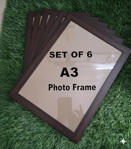 Image of Stuthi Arts Set of 6 A3 Size Photo Frames (11.69 x 16.54 inches) with Stylish Pattern, Wall Hanging Frames for Certificate, Photos and Art (6, Brown A3)