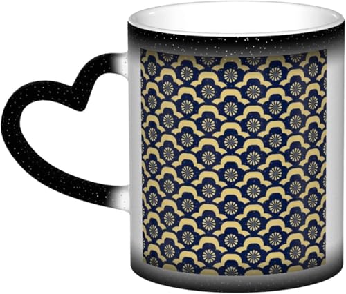 Asamike マグカップ 色が変わる 330ml アニメ 日本柄 和風 和柄 家紋 マグ コーヒーカップ 陶器 セラミック 変色カップ 大容量 耐熱 耐冷 電子レンジ対応 コップ 人気 誕生日 母の日 父の日 友人 プレゼント BZ0271