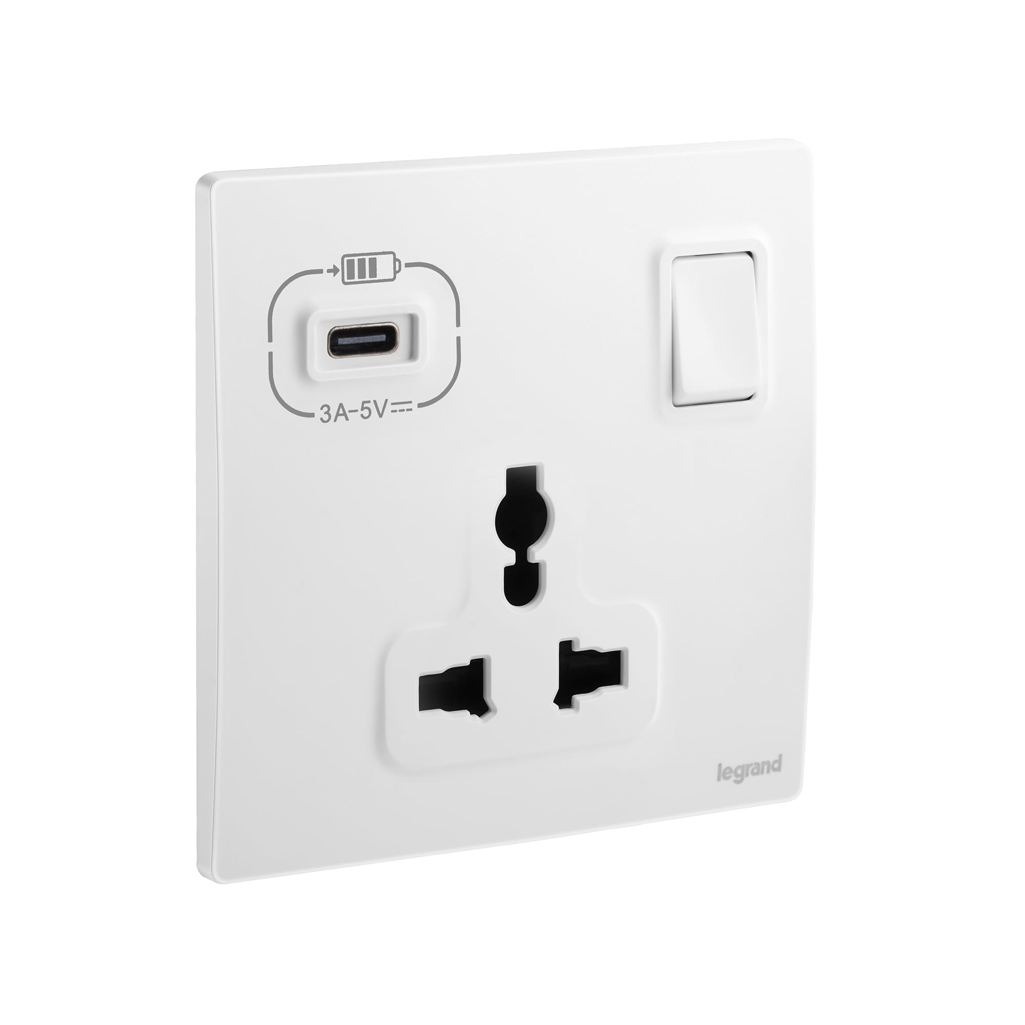 Legrand13A 1G UNIVERSAL SWITCH SOCKET USB C MALLIA SENSES WHITE 281125MW –