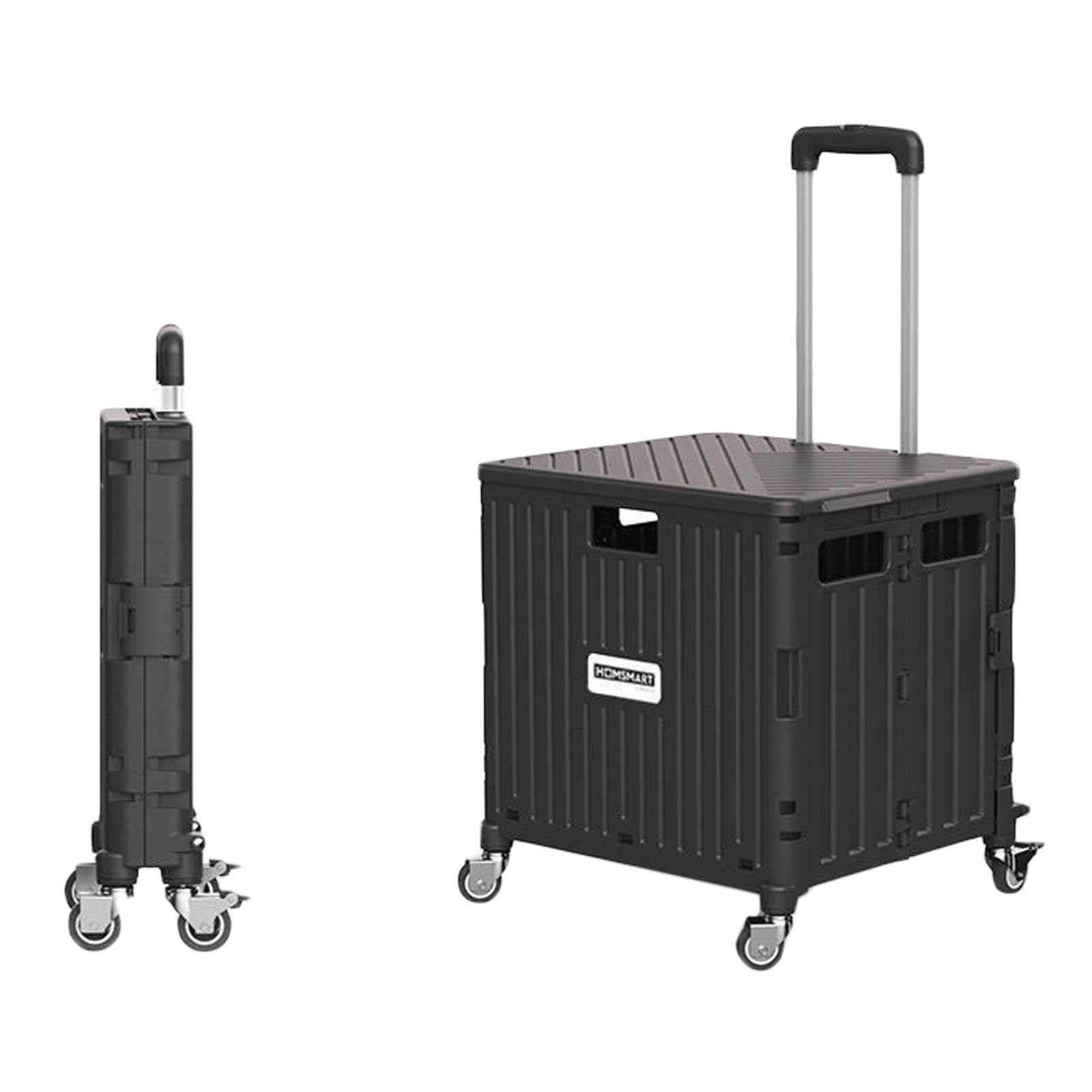 DCYEQRQ Foldable Utility Cart Portable with Lid and 8 Wheels Stair Climbing Collapsible Storage Cart - Wheeled Folding Shopping Trolley Push Pull Carts for Groceries