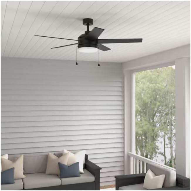 Harbr Breeze Sunport ceiling fan installed on a covered outdoor patio