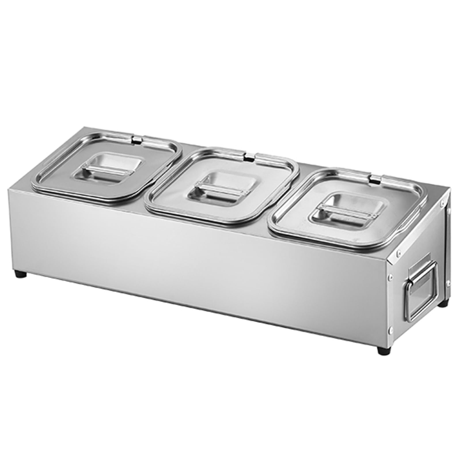 Juego De Especieros Comerciales De Acero Inoxidable Soporte Para Mostrador, Recipiente Para Alimentos Dispensador, Caja Organizadora Para Sal, Azúcar, Condimentos Y Frutas(Silver-B,53x18x15.5cm)