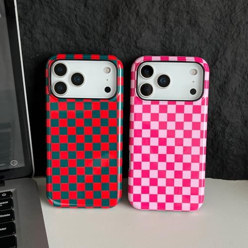 Coque iPhone 17 Pro à carreaux vert et rouge en TPU et PC rigide par Longlayss