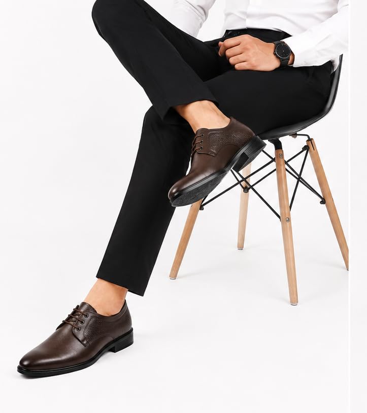 Image of Men's Formal Derby Shoes, Lace-Up, Micro-Perforated Panels, Cushioned Lining, Lightweight, for Suits, Blazers, and Wedding Tuxedos