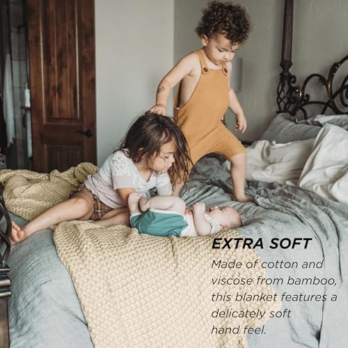 Image of Bedsure Cooling Cotton Waffle Weave Blanket - Lightweight Breathable Blanket of Rayon Derived from Bamboo for Hot Sleepers, Luxury Throws for Bed, Couch and Sofa, Beige, 50x70 Inches