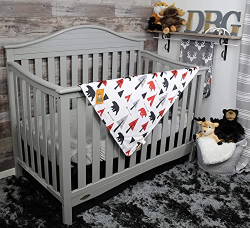 Image of Dear Baby Gear Bears Deluxe Baby Blanket - Double Layer, Milestone & Newborn Gifts for Girls and Boys - Red, Black Bears, Geometric Trees, Arrows, Tent with Gray Dot - 40 inch x 30 inch