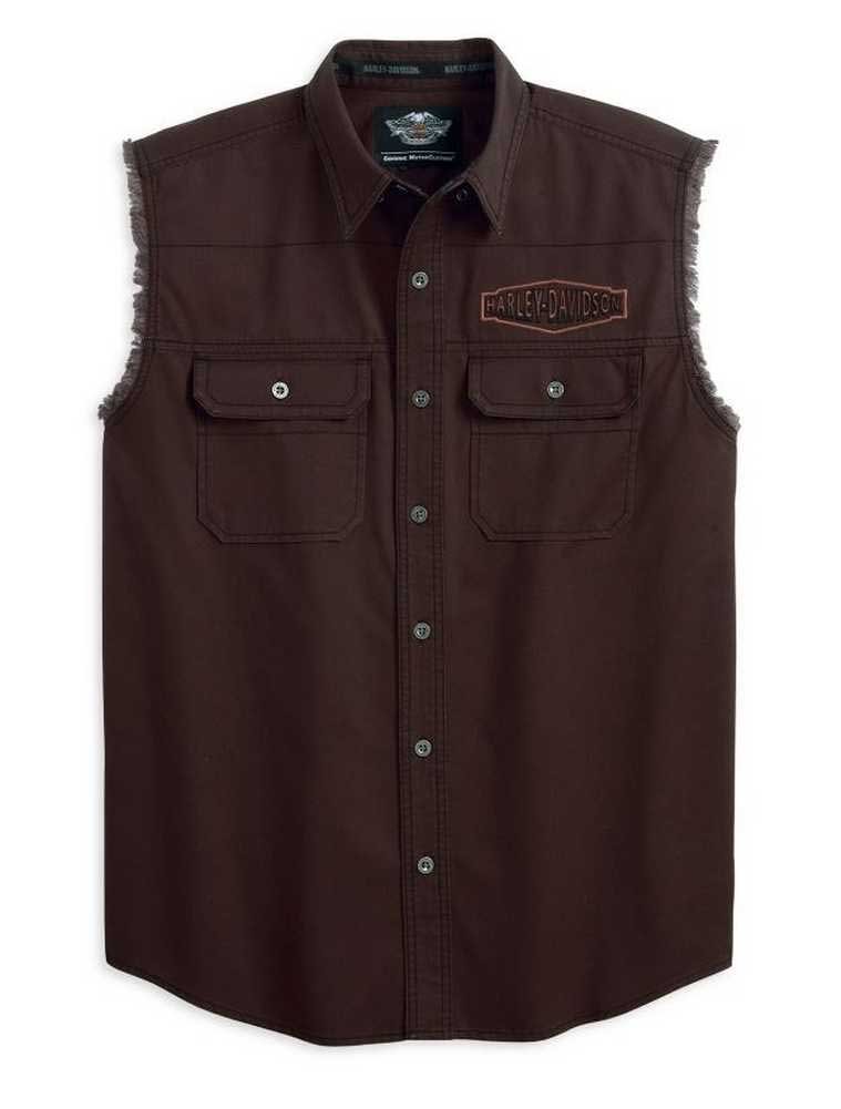 Harley-Davidson Men's Button Front Striped Blowout Sleeveless Shirt 96541-14VM