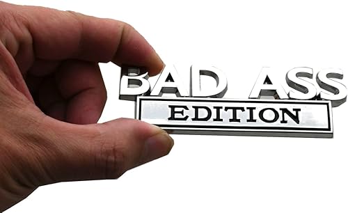 Miniatura 4 de Paquete de 2 calcomanías de metal en 3D para capó delantero, emblemas de la edición Bad Ass para automóviles, camiones, motocicletas, barcos y