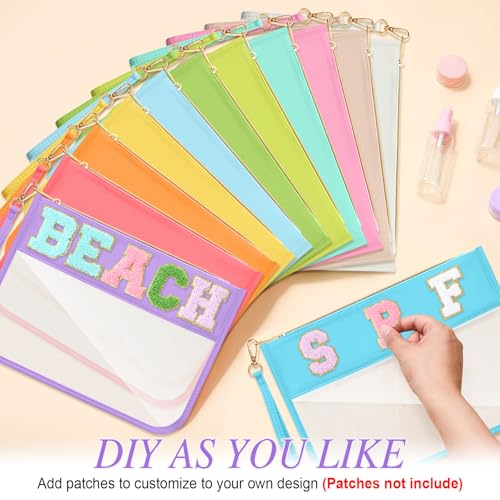 Sweetude 24 Pcs Clear Makeup Bags with Wristlet Bag DIY Chenille Letter Bag Bulk Waterproof Toiletry Bag Flat Preppy Nylon Clear Zipper Pouches Snack Organizer for Women3