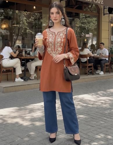 Image of ANNI Designer Cotton Short Kurti for Women | Stylish Kurti | Short Kurti Top | Casual Kurta for Women | Comfortable Cotton Kurtis for Womens