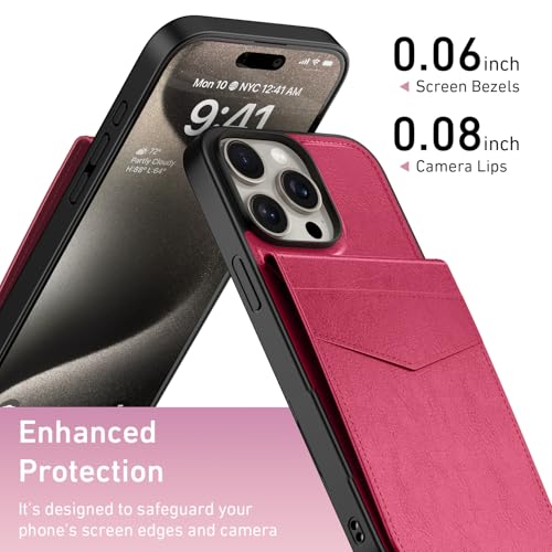 Bemal Capa carteira para iPhone 13 Pro Max, suporte de cartão embutido, bloqueio RFID, suporte de couro PU, fecho magnético, capa de telefone durável à prova de choque para mulheres e homens, rosa
