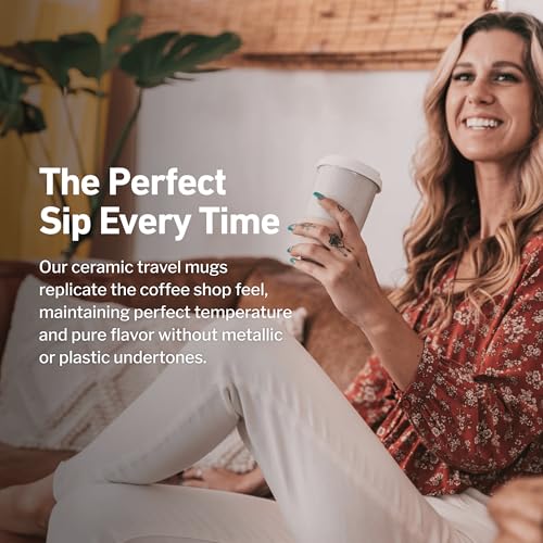 Image of NOVA CERAMICS Travel Mugs - Reusable Coffee Cup - Cute Coffee Mugs Travel Coffee Tumbler - Microwave & Dishwasher Safe To Go Coffee Mug- Gifts For Women Men Him Her - 12oz - Dune