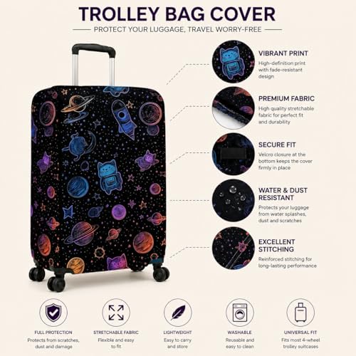 Image of Printed Luggage Cover for Traveling Bag & Suitcase - Stretchable & Scratchproof Trolley Protector with Velcro Lock & Lightweight Washable Material(Suitcase Not Included, Only Cover in Product)