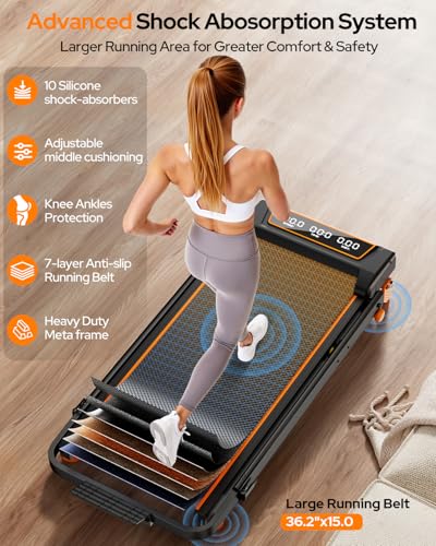 Image of Walking Pad Treadmill with 15% Incline & Dual LED Display, 4 in 1 Walking Pad with Handle Bar, 3.5HP Foldable Under Desk Treadmill, Portable Treadmills for Home 350LBS, 4 Adjustable Incline, RGB Light