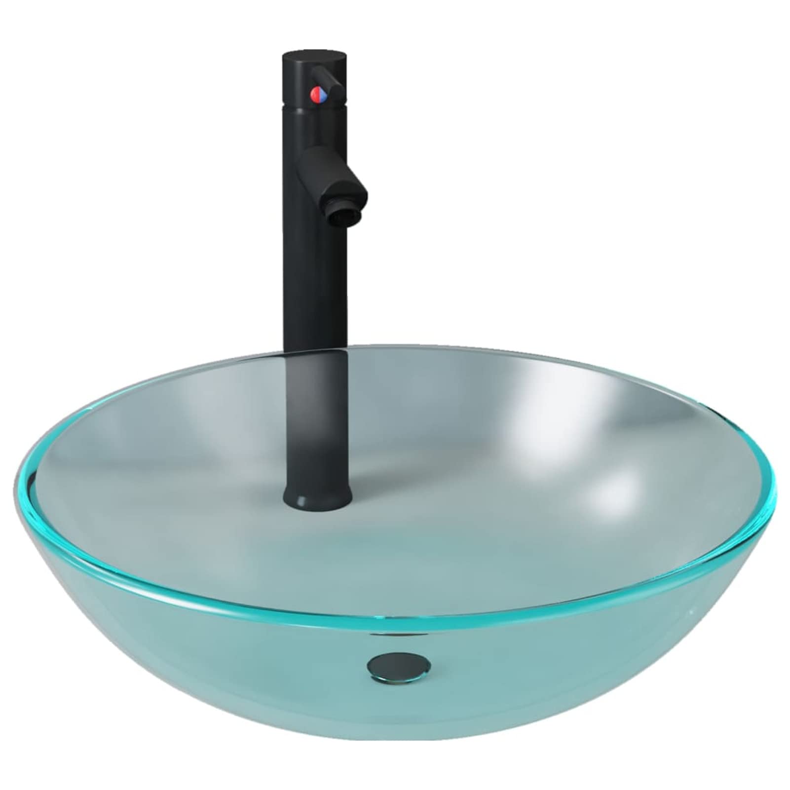 Lavabo con Grifo y tapón pulsador Cristal Templado Esmerilado Lavado De Bano