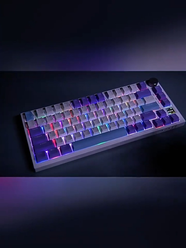 A.JAZZ AK820 75% TKL bedraad mechanisch gamingtoetsenbord, hot-swap blauwe schakelaar, pakkingbevestiging blauw licht, 82 toetsen met CNC-volumeknop, Poron-schuim, PBT-toetsendoppen voor WIN/MAC-wit