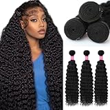 LICHANG 12A Deep Wave Human Hair Bundles 28 30 32 Inch 100% Unprocessed Brazilian Virgin Deep Curly Weave Human Hair Bundles 3 Bundles Deep Wavy Hair Extensions Real Huma n Hair 1B for Women