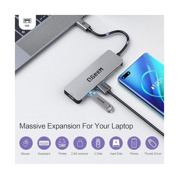 QGeeM USB C Hub, 5 in 1 USB C to HDMI Adapter, with 4K HDMI Output, USB 3.0, SD/TF Card Reader Compatible with MacBook Pro, iPad Pro, XPS, Surface Pro/Go More Type C (Thunderbolt 3) Devices - Image 3