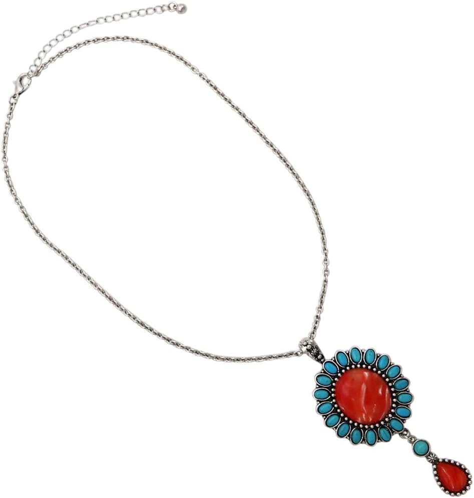 Rosemarie & Jubalee Women’s Cowgirl Chic Western Style Statement Simulated Banded Carnelian Turquoise Howlite Stone Concho Pendant Necklace Earrings Set, 18"+3" Extender - Image 8
