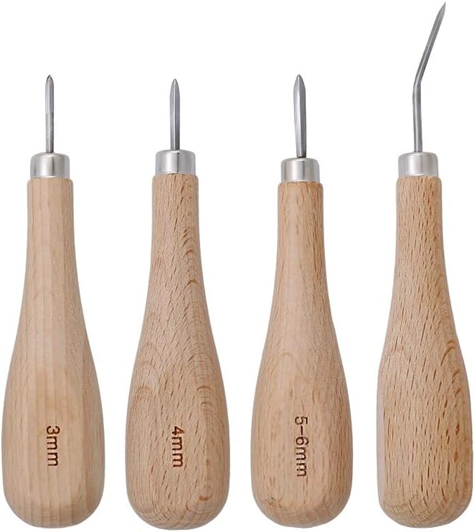 SHWAKK 3mm 4mm 5-6mm Leather Craft Awl Wooden Diamond Rhombus DIY Leather Stitching Sewing Awl Leathercraft Punch Handcraft Tool - (Color: 5-6mm)