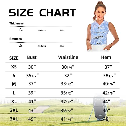 M Moteepi Golf Shirts Women Sleeveless Polo Shirts Collared Zip Up Tank Tops Tennis Golf Clothes Summer Light Blue Pattern L #TOP5