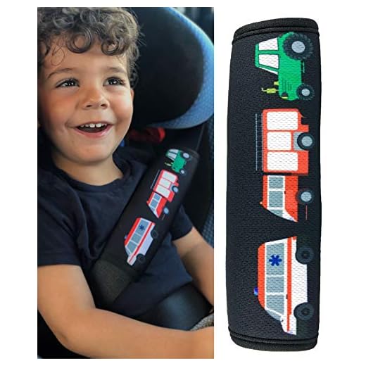 1x Protector para cinturón de seguridad HECKBO con dibujos de camión de bomberos, ambulancia y tractor - para niños - Protector para cinturón, almohadilla para el hombro para el cinturón de seguridad