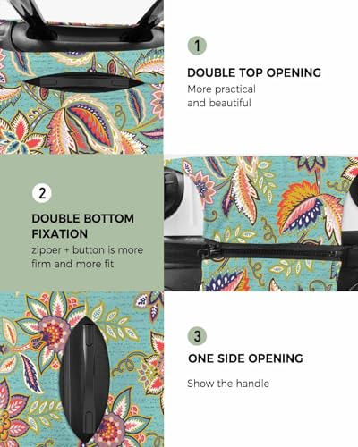 Vintage Floral Travel Luggage Cover Spandex Elastic Suitcase Cover for Luggage, Scratch Proof Luggage Cover Protector for Trunk Case 19-21 Inch Luggage, Abstract Flowers Textured Blue Green2