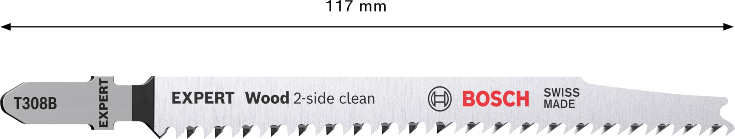 Bosch Professional 100x Lames de scie sauteuse Expert 'Wood 2-Side Clean' T 308 B (pour Contreplaqué, Panneau d'ameublement en bois massif, Longueur 117 mm, Accessoire Scie sauteuse)