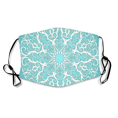 Preisvergleich Produktbild Youturnnow Türkis Mandala Gesichtsschutz mit Ohrschlaufen Waschbar Wiederverwendbar Staubschutz für Outdoor White OneSize