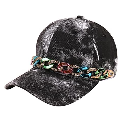 Adjustable Women’s Sparkle Bling Rhinestone Bejeweled Crown Cotton Denim Baseball Cap Hip Hop Hat Sun Cap, C-black, 6 3/4/7 1/2 Cover