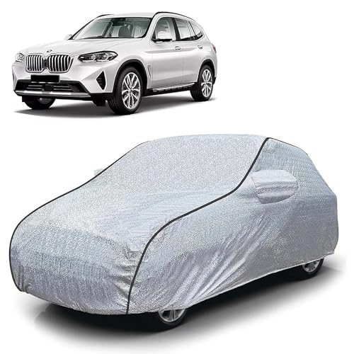 Image of Sulfar 100% Waterproof Car Body Cover Compatible with Mirror for BMW X3 (Triple Stitched, Full Bottom Elastic, Magic Silver with Black Piping)