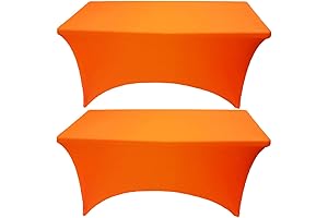 2 Pack 6FT Neon Orange Spandex Tablecloth Stretch Fitted Rectangle Table Cover